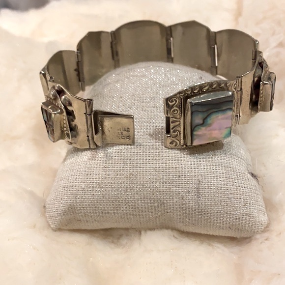 Vintage 925 Sterling Silver Bracelet-Made in Mexico-Abalone Shell - Picture 8 of 15